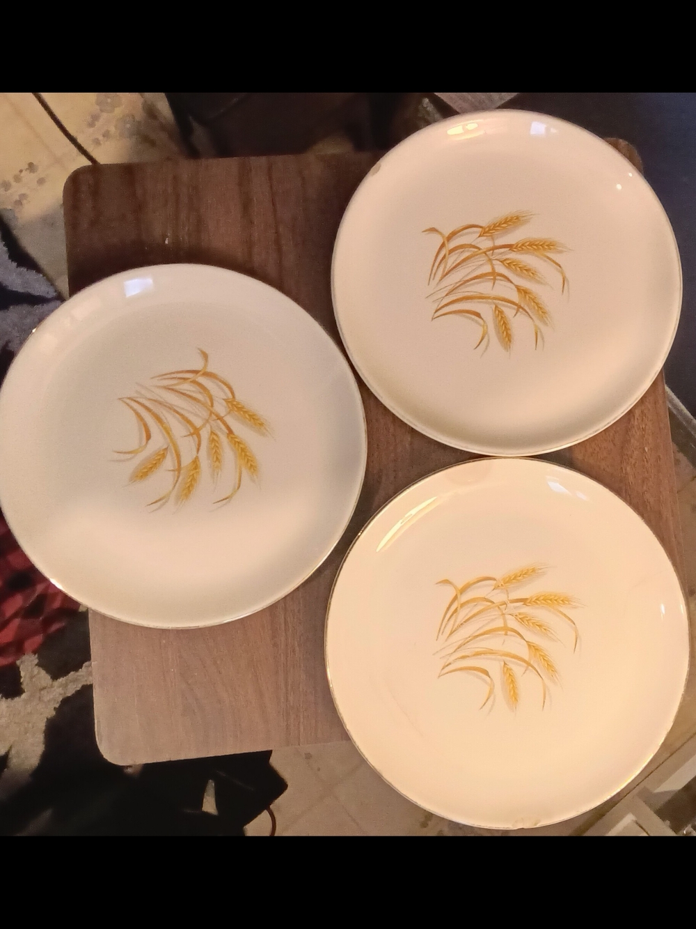 White Dinner Plates with Gold Wheat Motif - Set of 3